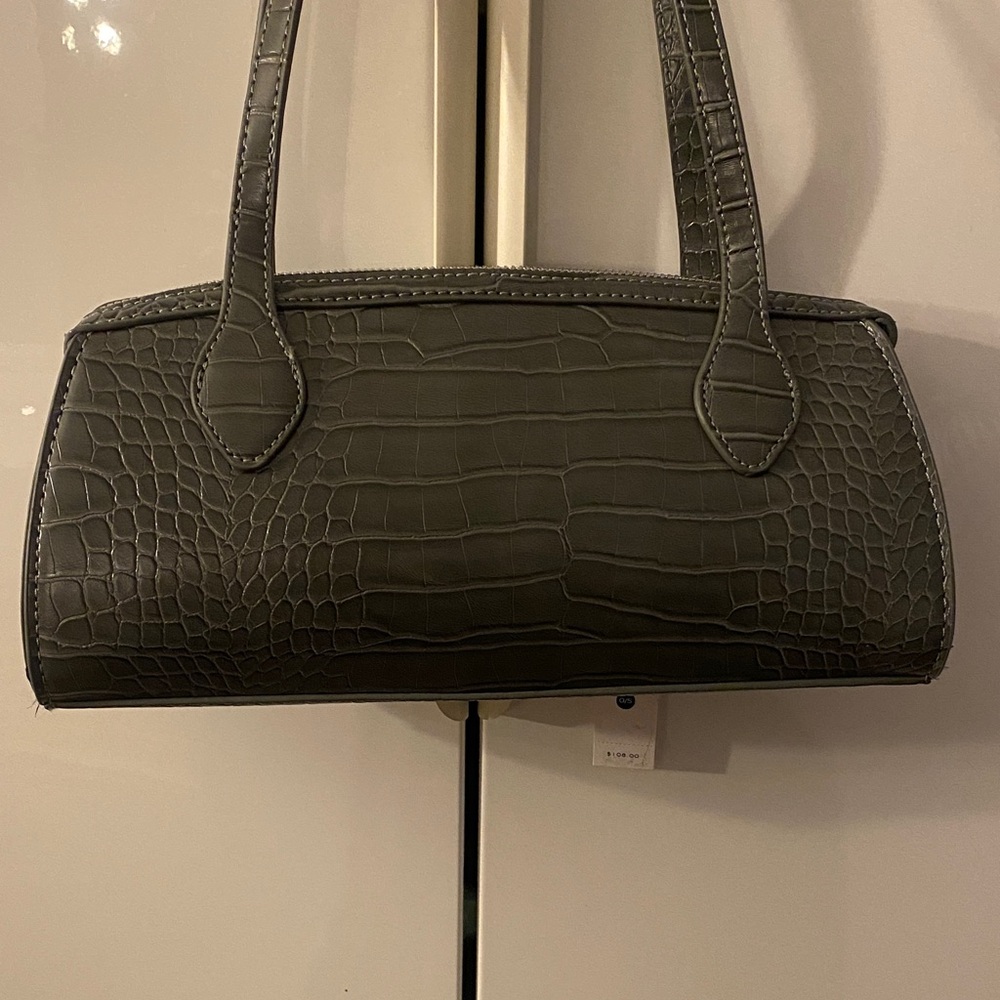 Aqua Crocodile-Embossed Dark Green Shoulder Bag